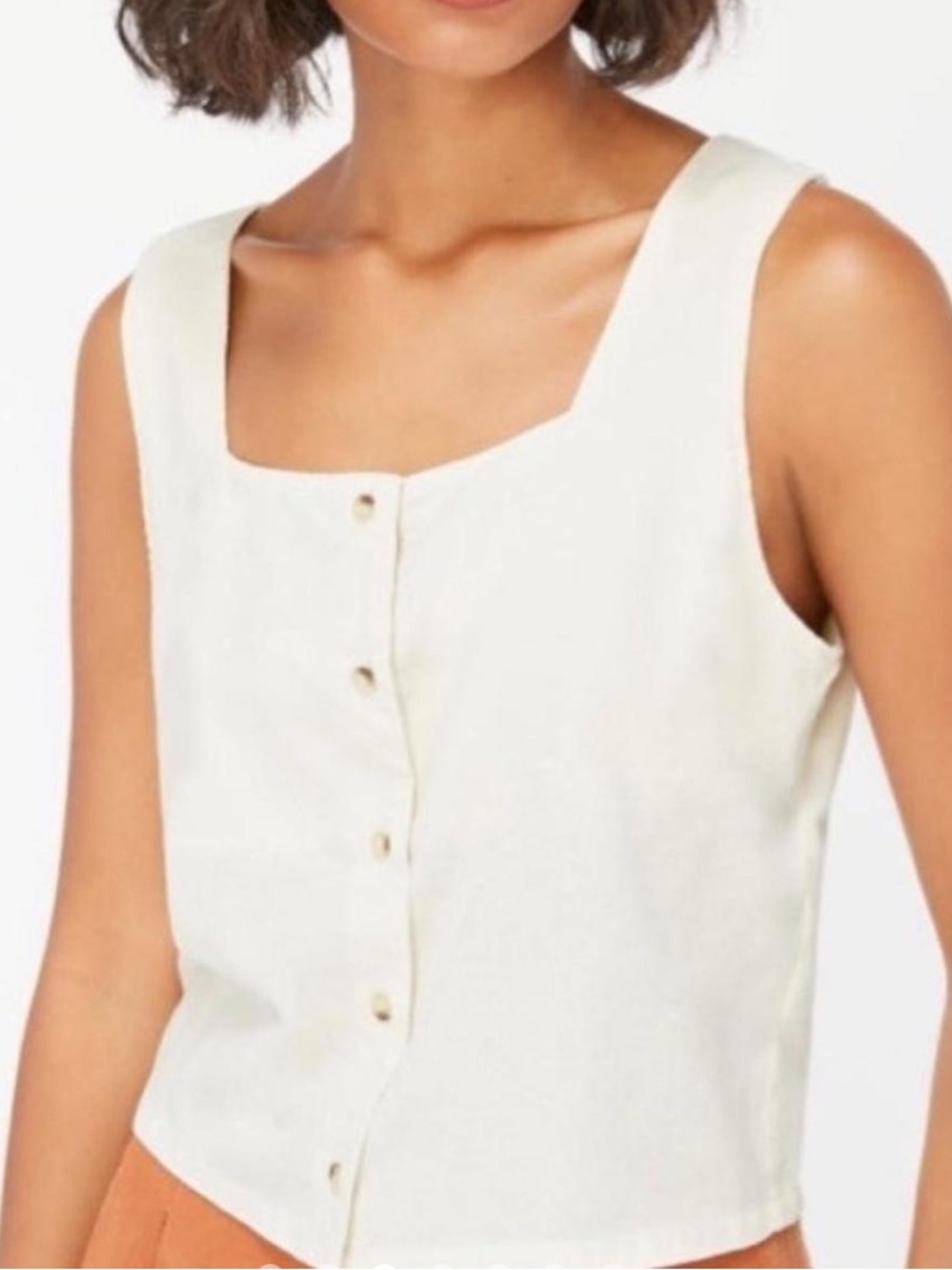 LACAUSA Cream Button-Front Square Neck Tank